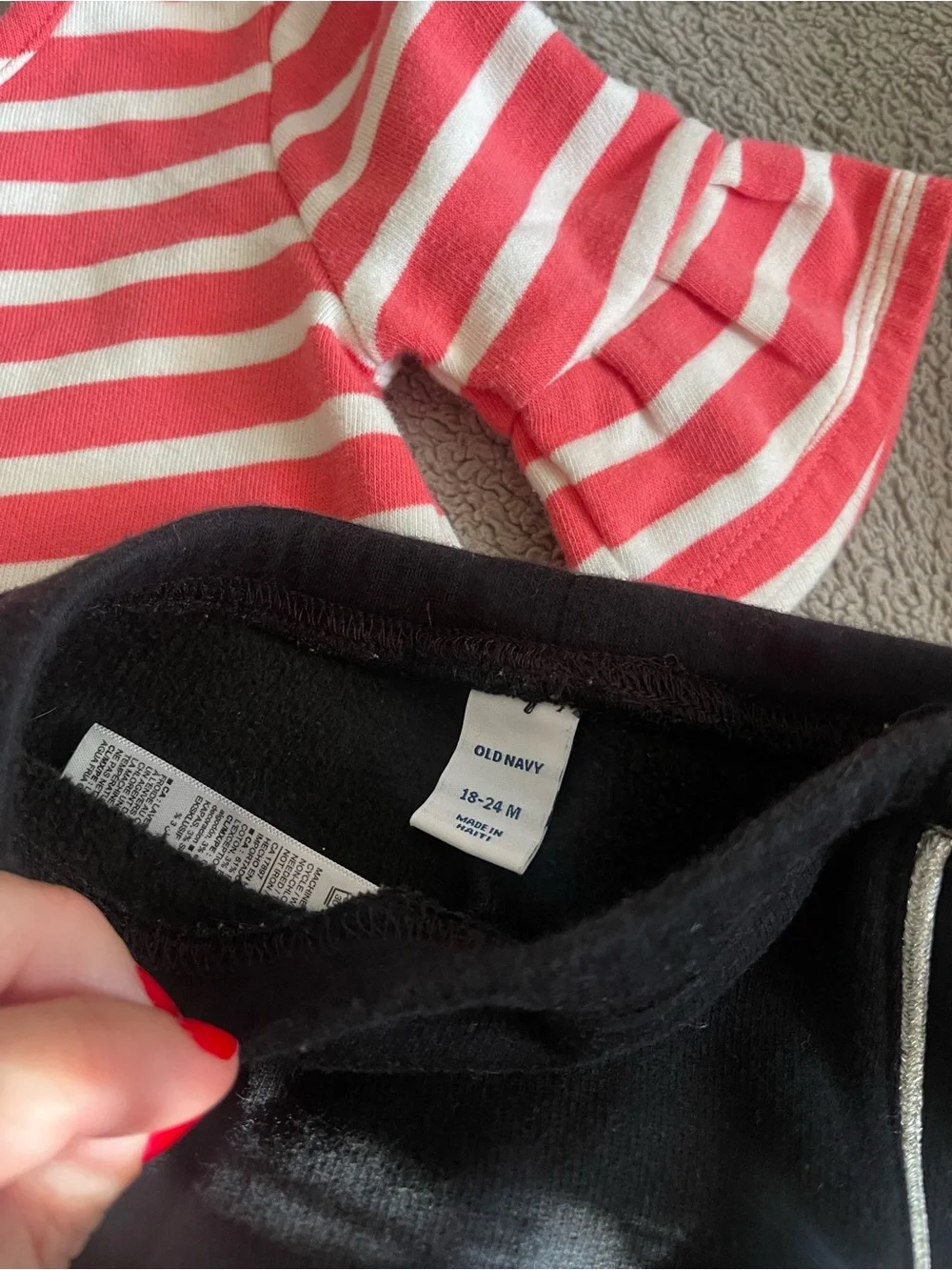 Old Navy Coral and White Striped Top with Black Leggings Pajama Set